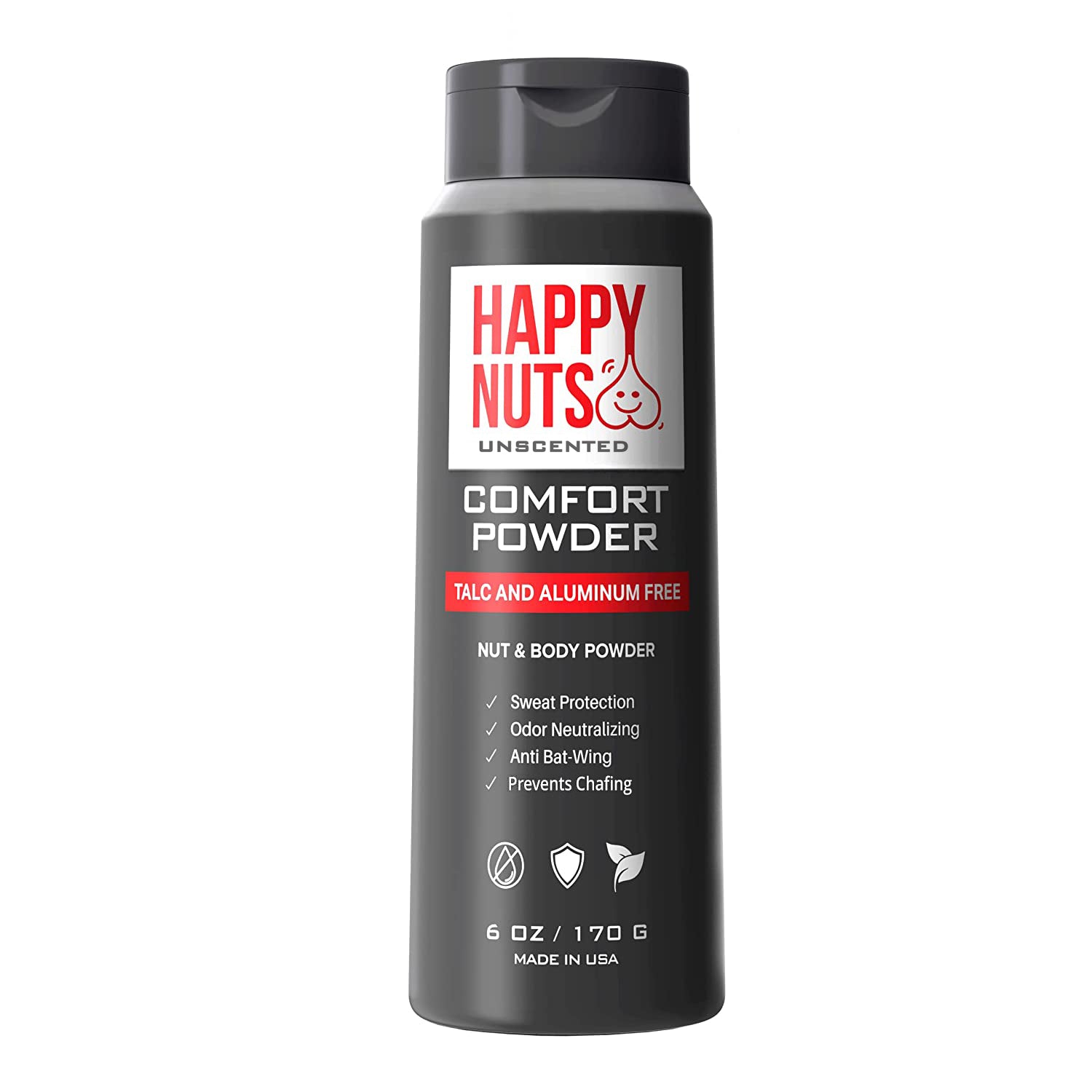 Happy Nuts Comfort Powder, Deodorizing, Anti-Chafing Body Powder for Men, Natural, Vegan, Unscented, 6 oz, Size: 6 oz / 170 G