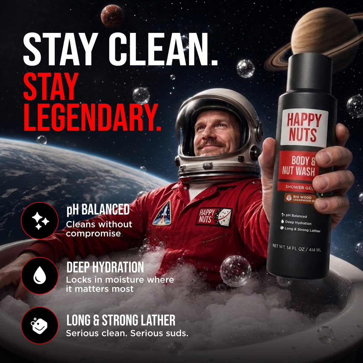 Big Wood Body and Nut Wash pH balanced hydration and lather benefits