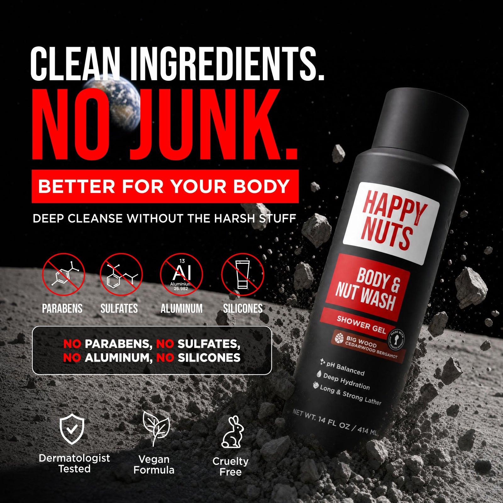 Big Wood Body and Nut Wash clean ingredients and vegan formula
